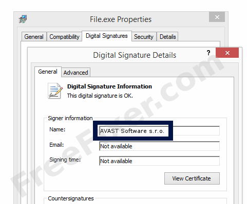 Screenshot of the AVAST Software s.r.o. certificate